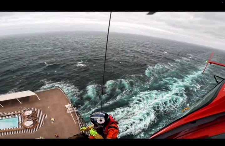 Humboldt Bay Coast Guard hoists ill cruise ship passenger near Shelter Cove