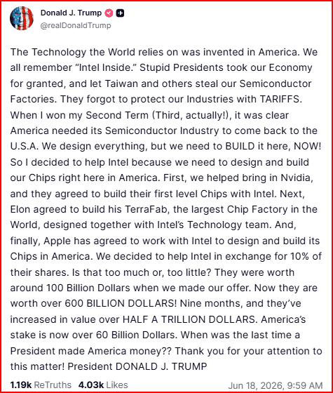 Trump says Apple will work with Intel on US chip production