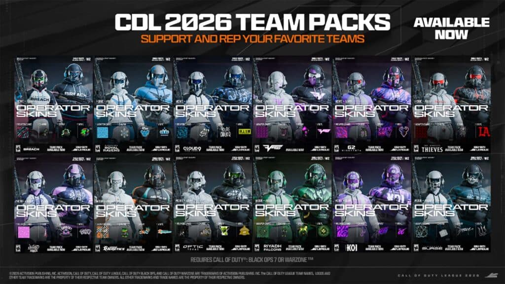 Call of Duty League 2026 Team Packs Go Live With Team Skins and Cosmetics