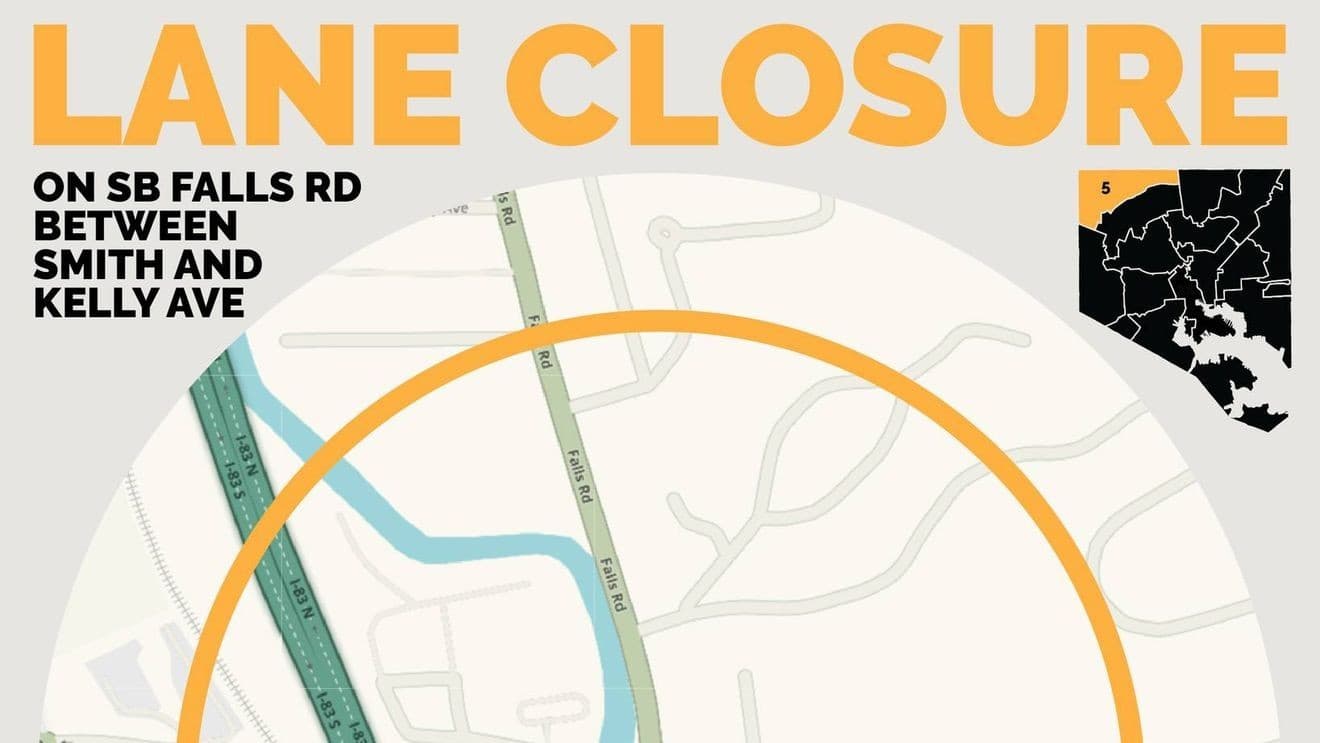 Southbound Falls Road lane closure expected for two weeks in Baltimore