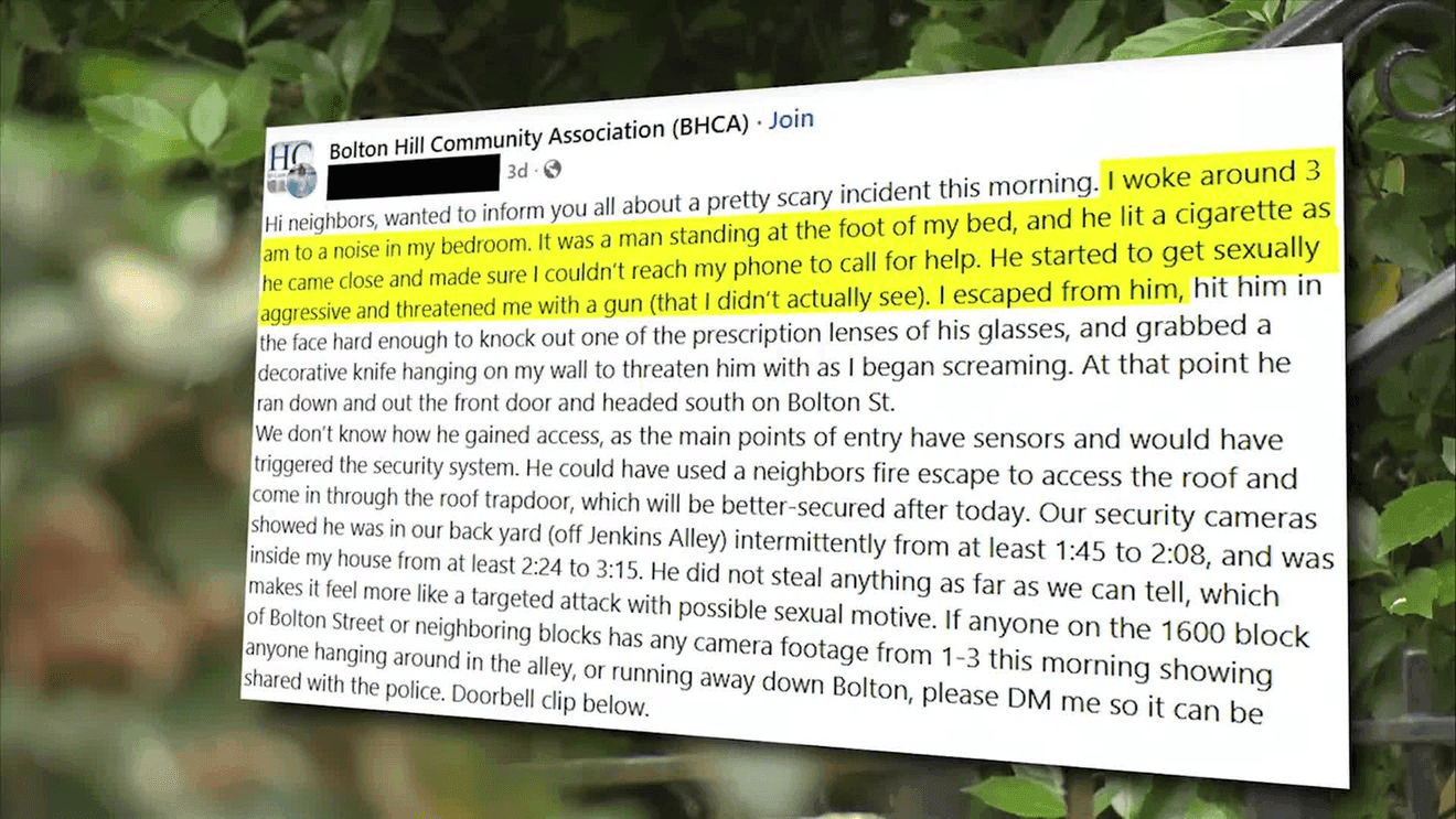 Bolton Hill woman fights off intruder, warns neighbors after home invasion