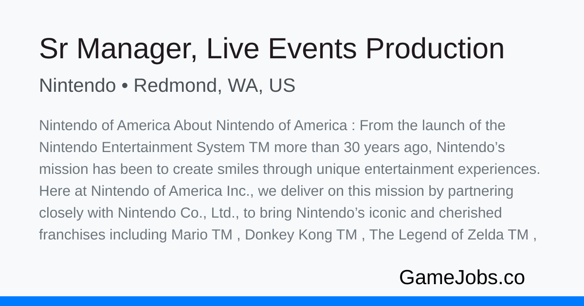 Nintendo seeks senior live events manager for global competitive play