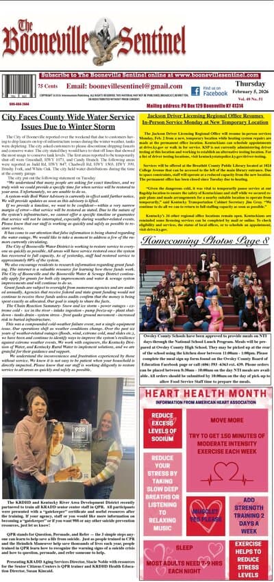 Owsley County Fiscal Court Listed in Booneville Sentinel Table of Contents