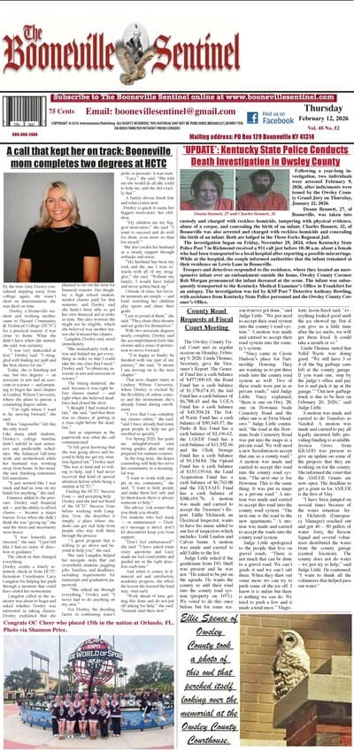 Booneville Sentinel Maintains Owsley County Community Calendar Listing Local Events