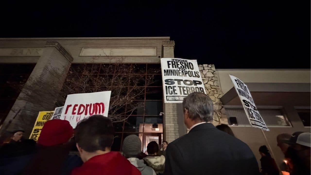 Protesters gather to denounce immigration enforcement in downtown Fresno
