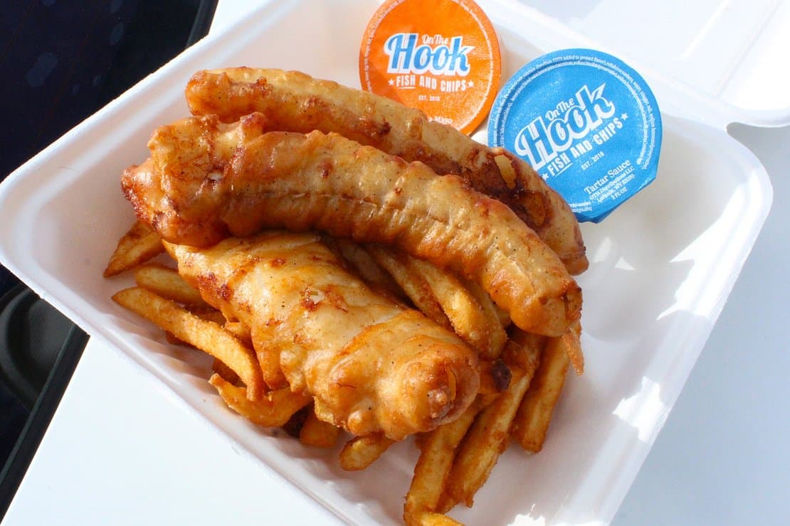 Dozens Brave Biting Wind for On The Hook Fish-and-Chips in Post Falls
