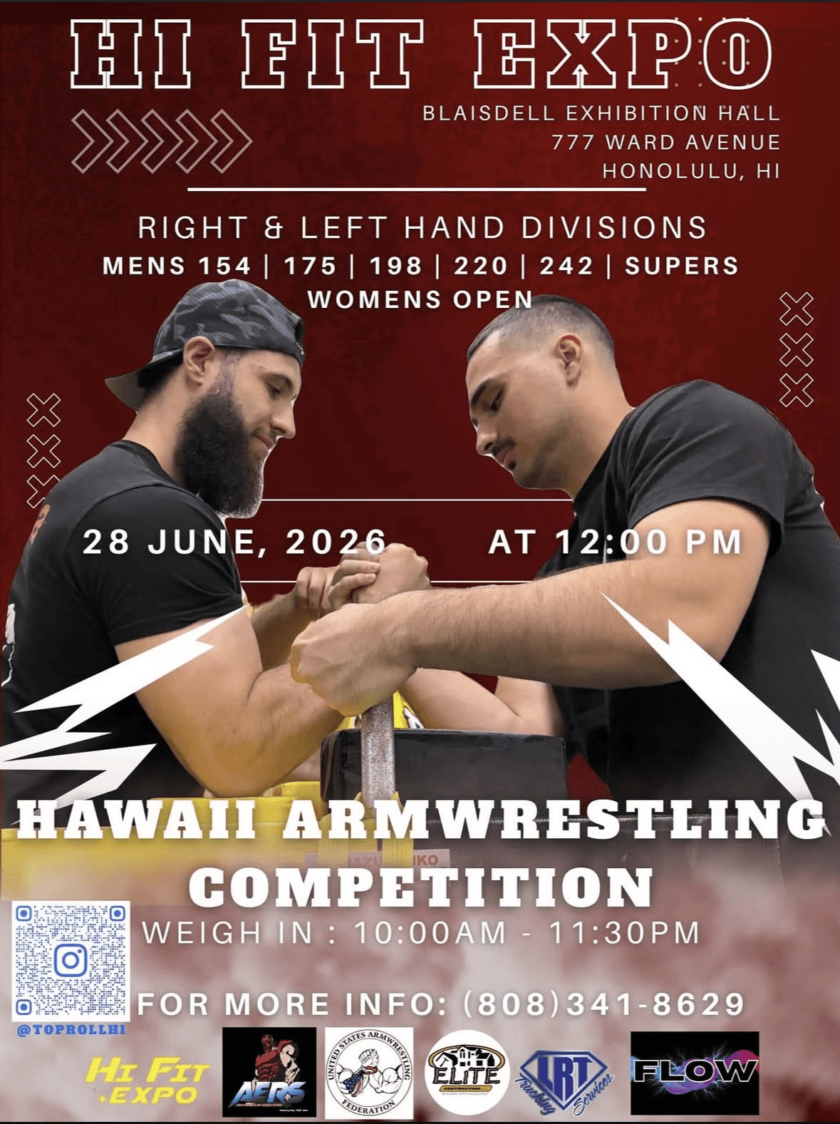 Hawaii arm wrestling tournament headlines Hi Fit Expo 2026 in Honolulu