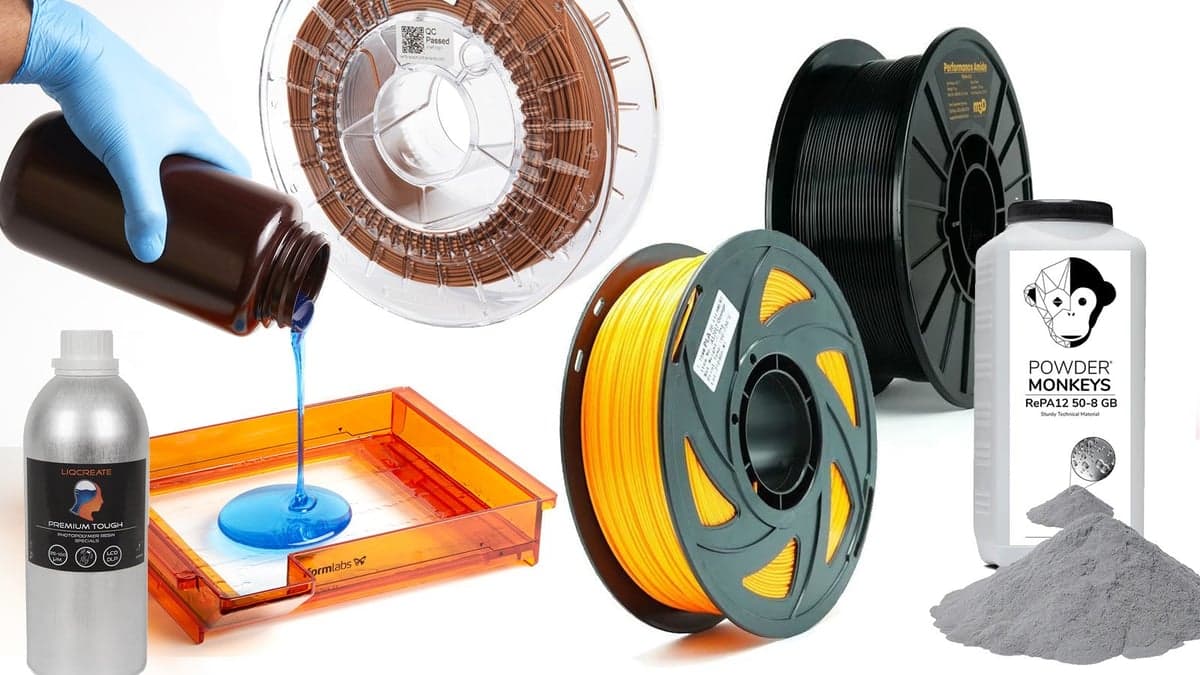 All3DP guide maps filament choices from PLA to PEEK