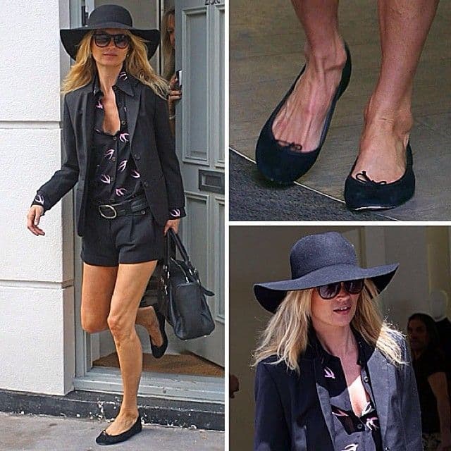 Kate Moss proves black ballet flats can dress up summer dresses
