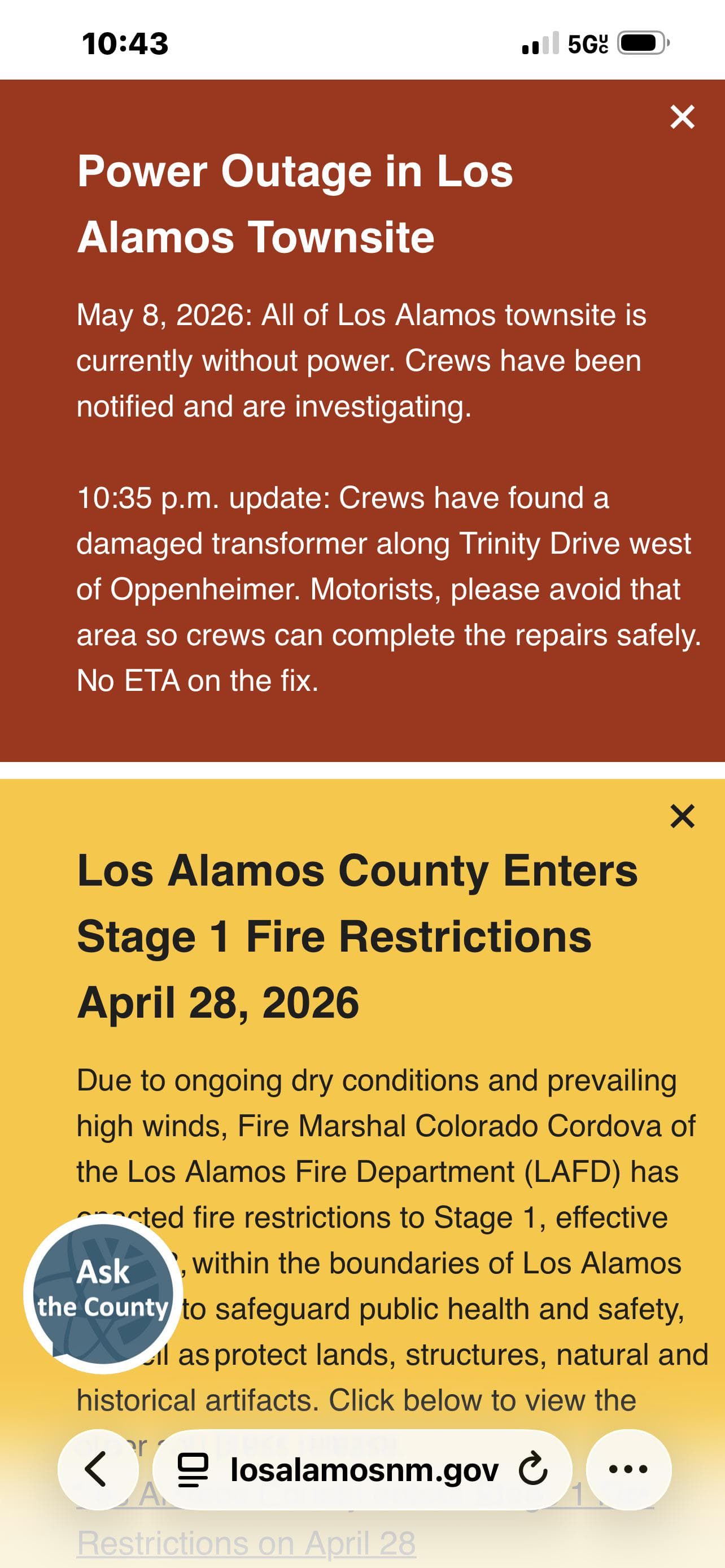 Los Alamos Townsite Power Outage Traced to Damaged Transformer, Restored Overnight