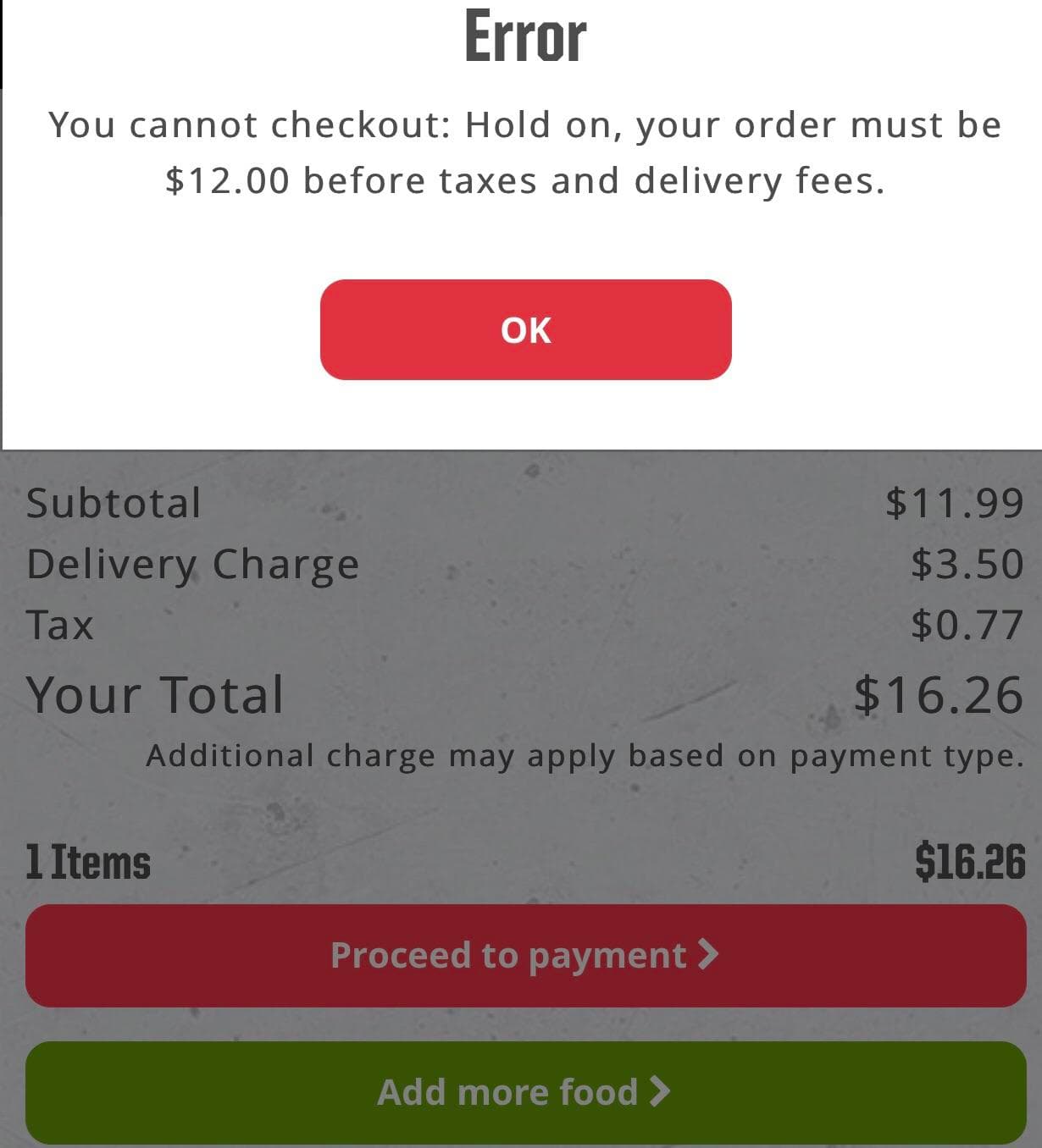Pizza Hut checkout page clarifies delivery fees and allergen warnings