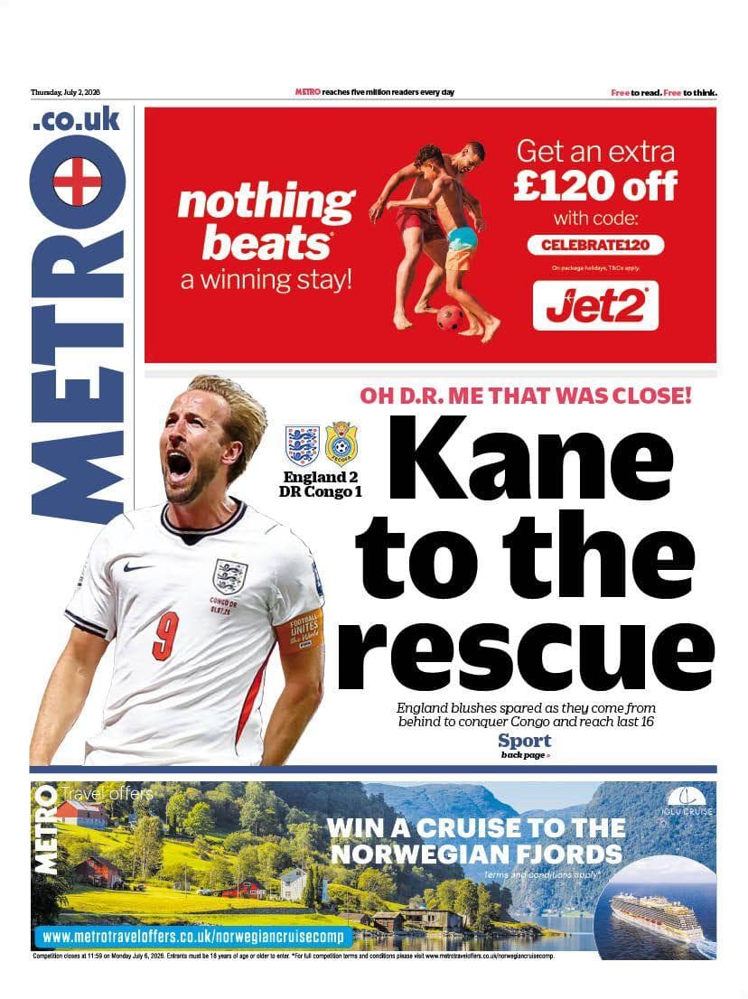 Kane’s late double rescues England past Congo DR, into last 16