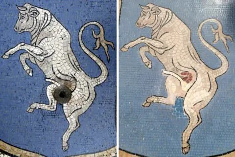 Milan restores bull mosaic worn by tourists’ lucky heel spins
