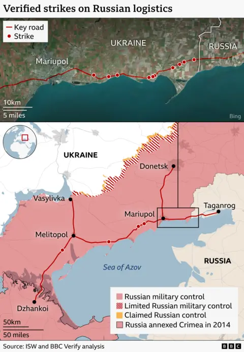 Ukraine strikes Russian supply trucks, choking Crimea corridor