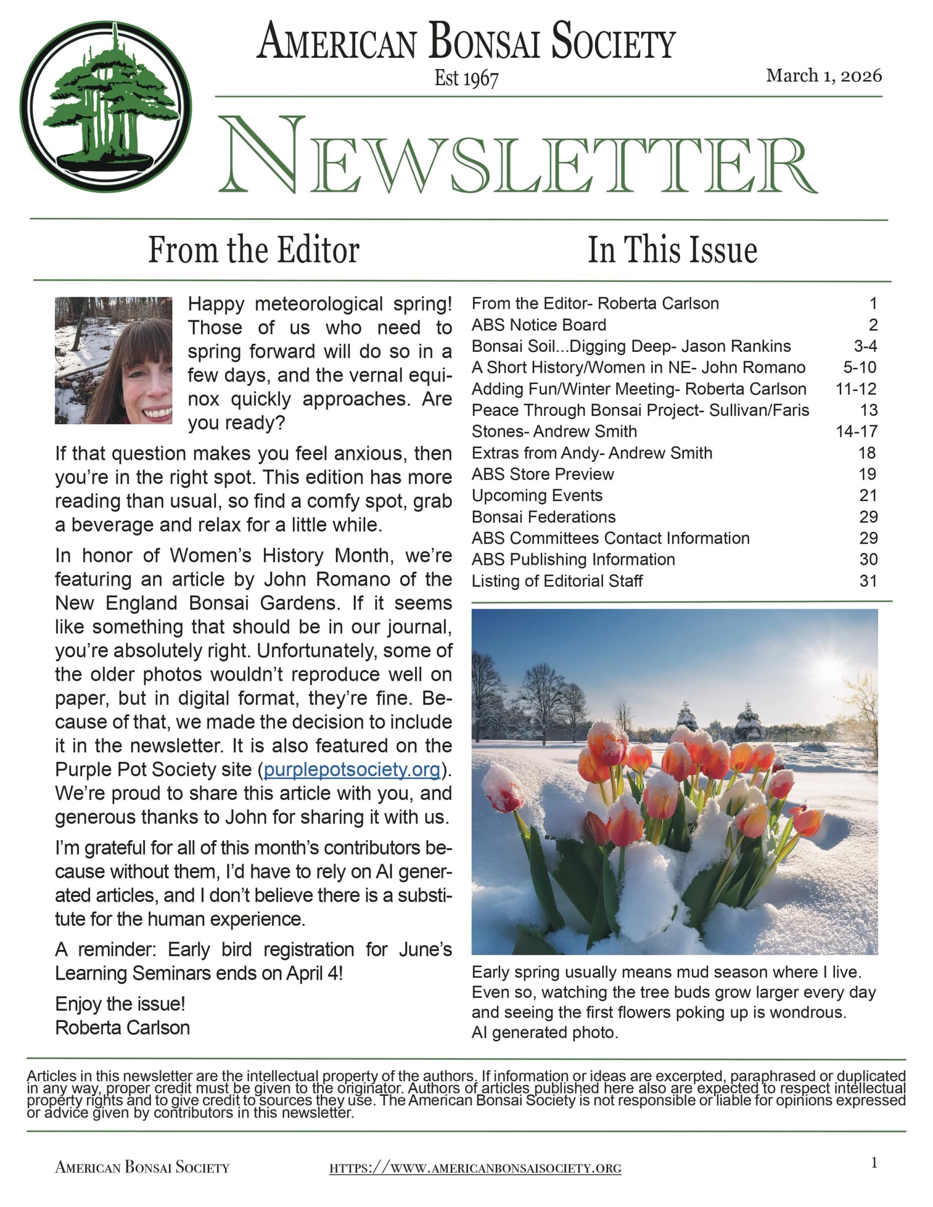 American Bonsai Society March Newsletter Features Longwood Gardens Lecture, Upcoming Events