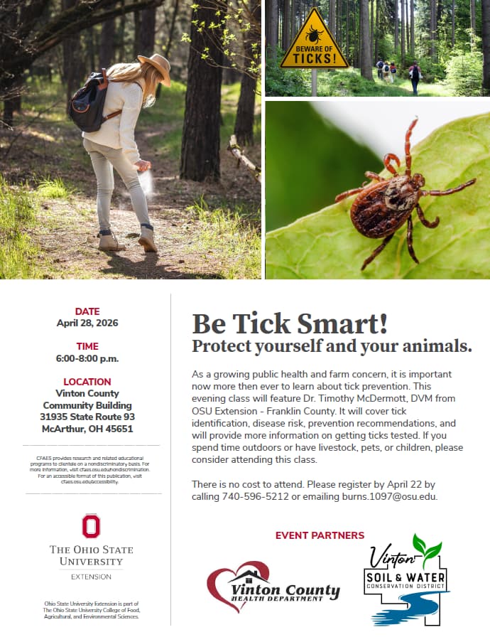 Vinton County Health Department Offers Free Tick Prevention Class in April