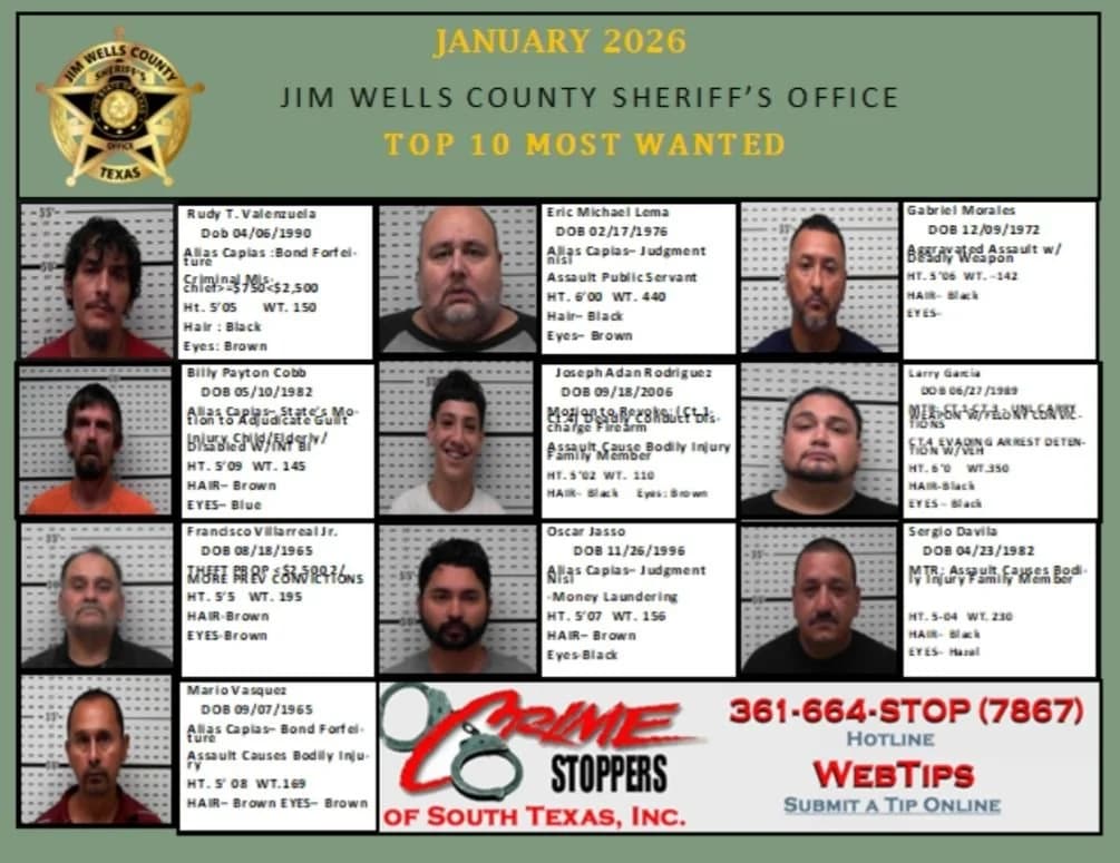 Jim Wells County Sheriff Releases Top 10 Most Wanted List