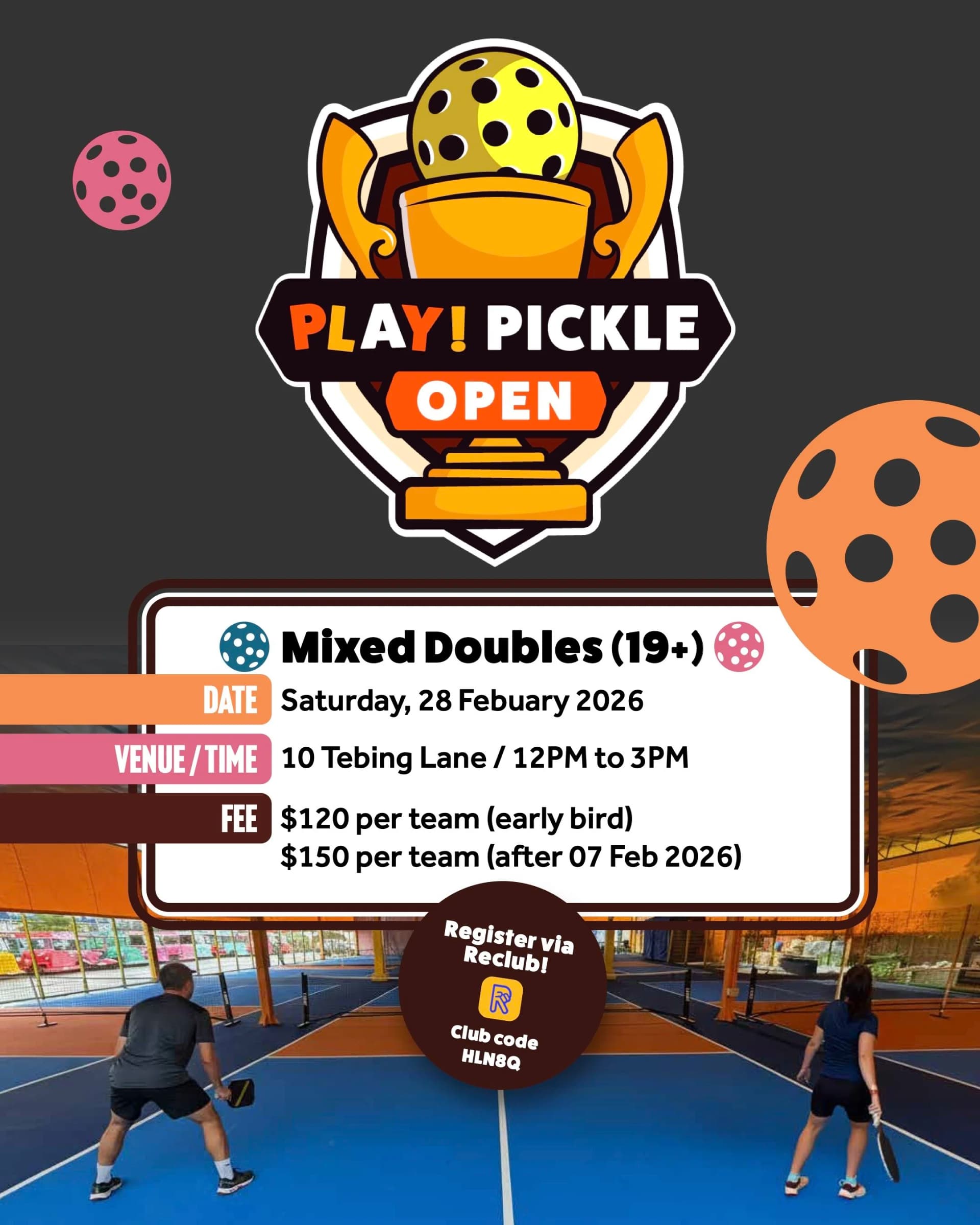 Play! Pickle Open 2026 to Host Mixed Doubles at Punggol Feb 28