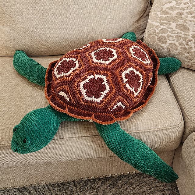 giant crochet sea turtle Splash makes a room-filling statement