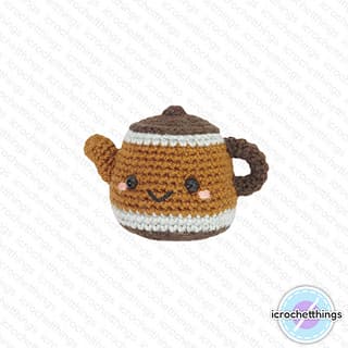 Tiny coffee pot amigurumi offers a quick, free crochet project