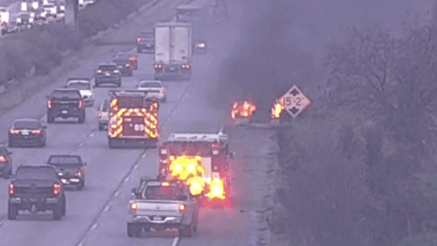 Semi-Truck Cab Engulfed in Flames in Fresno County; Driver Detaches Trailer, Escapes