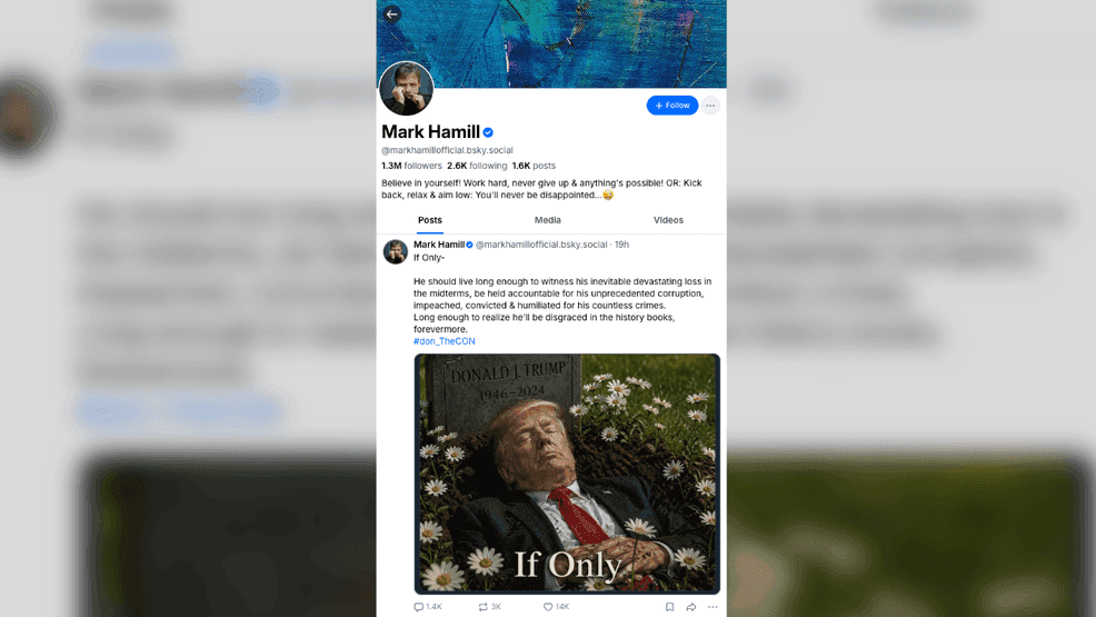 Mark Hamill apologizes after posting AI Trump grave image on Bluesky