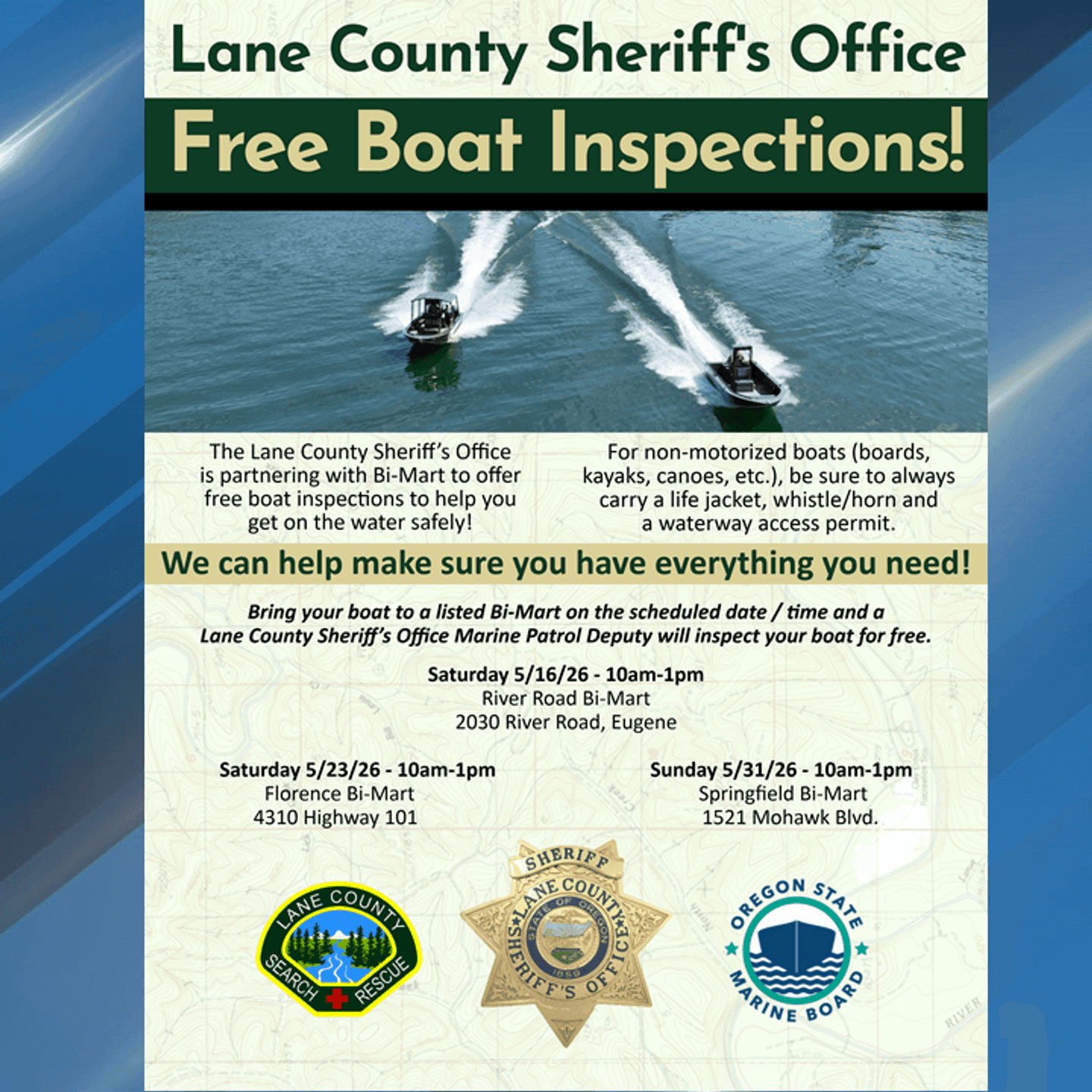 Lane County boaters can get free safety checks at Bi-Mart stores