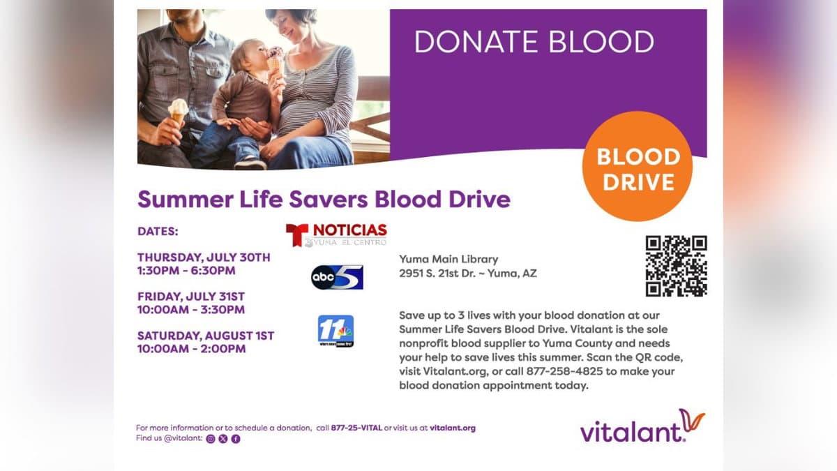 Vitalant plans summer blood drive at Yuma Main Library