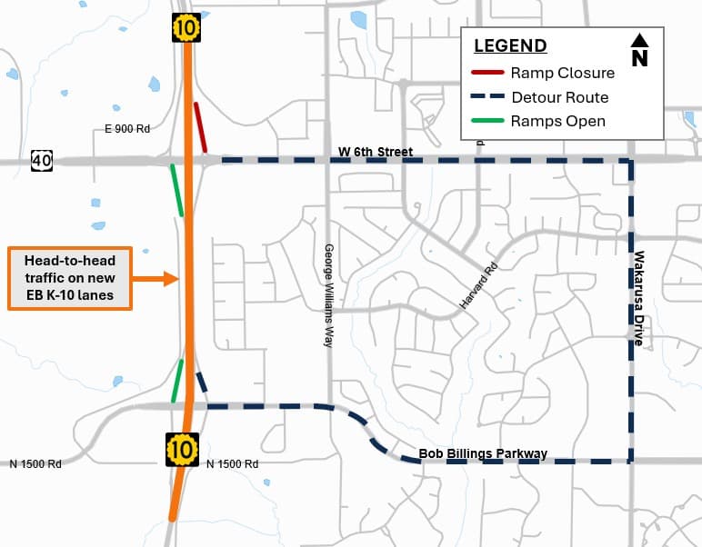 Westbound K-10 ramp from Sixth Street closes until November