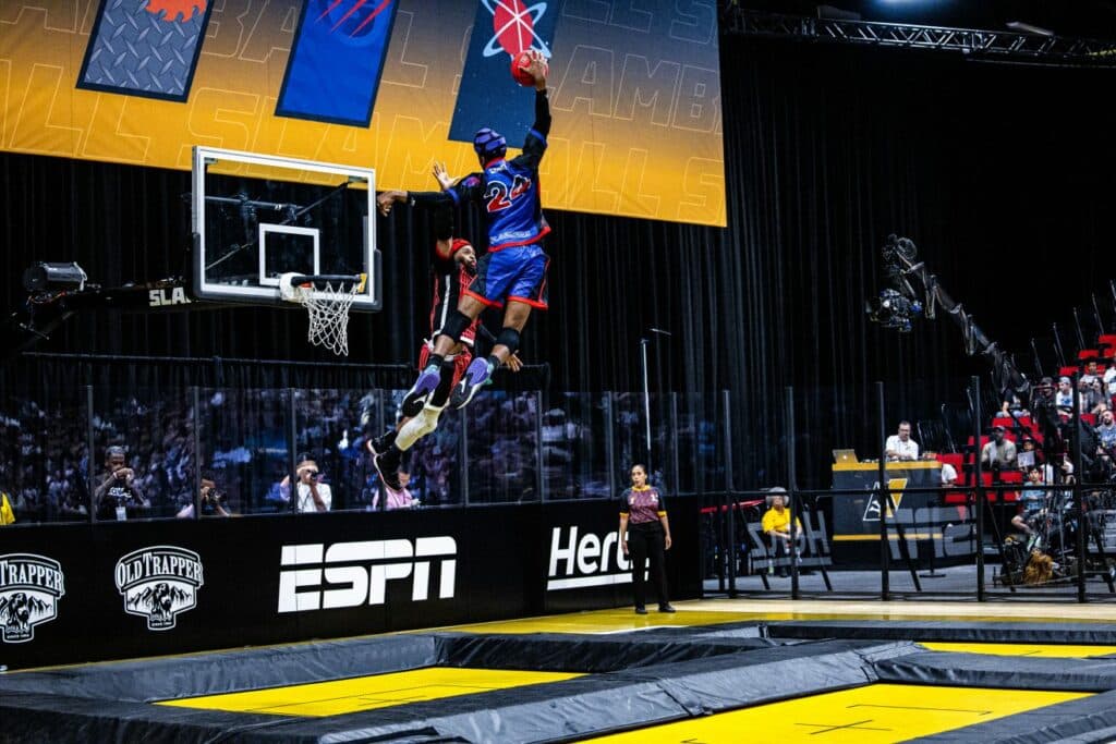 SlamBall rewards dunks, deep shots, and fast-paced scoring decisions