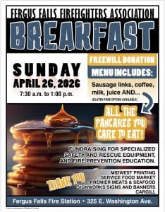 Fergus Falls firefighters to host annual pancake feed Sunday
