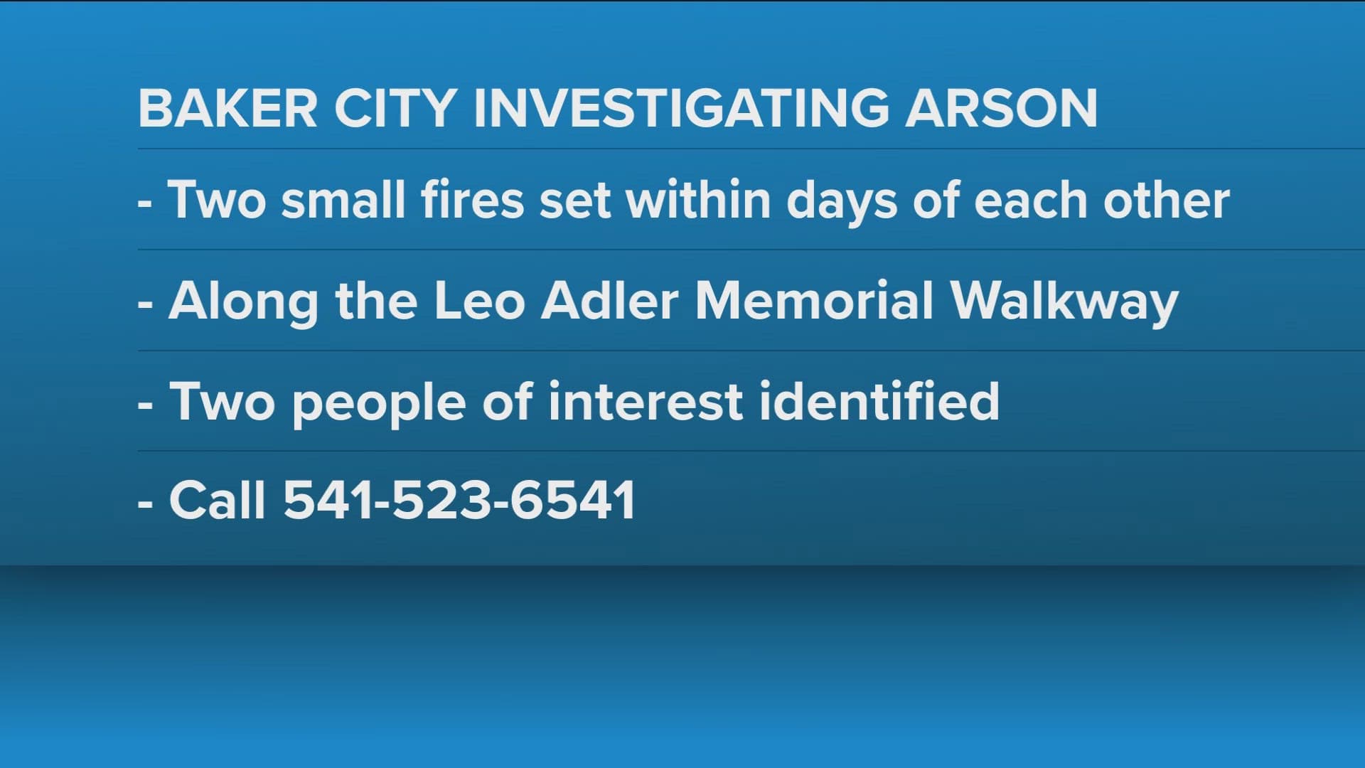 Baker City police investigate two suspected arson fires along riverfront walkway