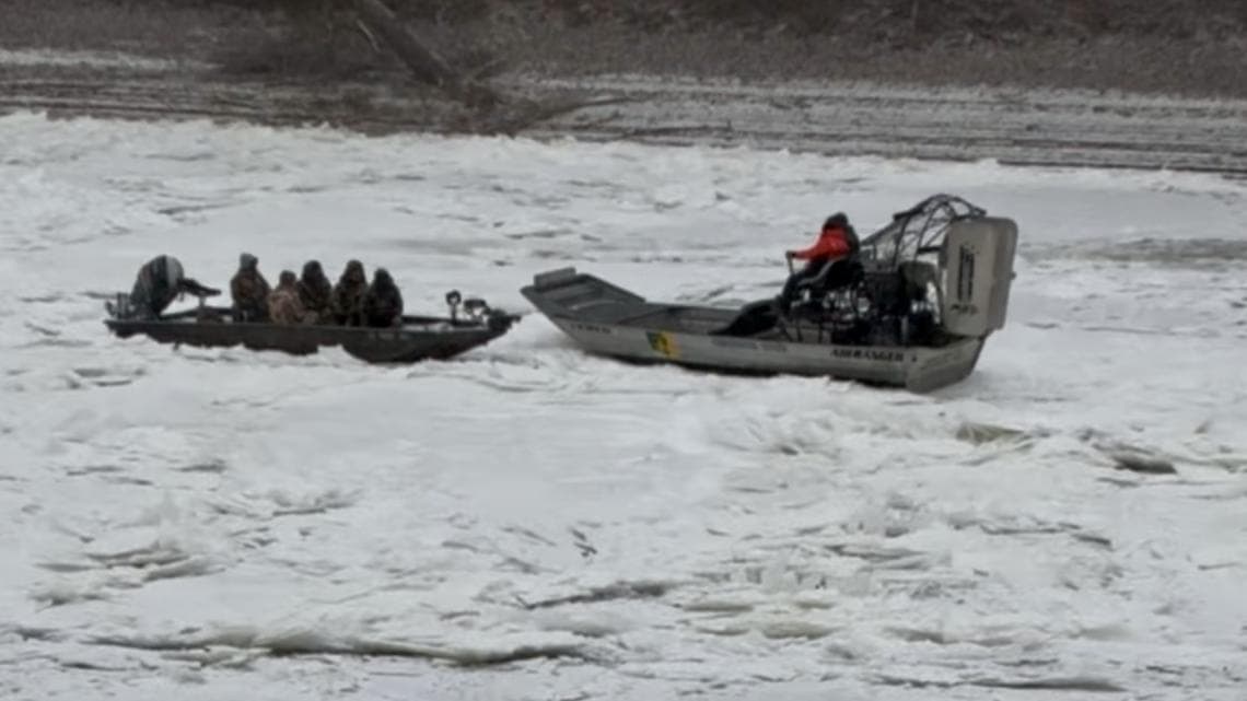 DNR Airboat, Local Agencies Rescue Hunters from Nearly Frozen White River
