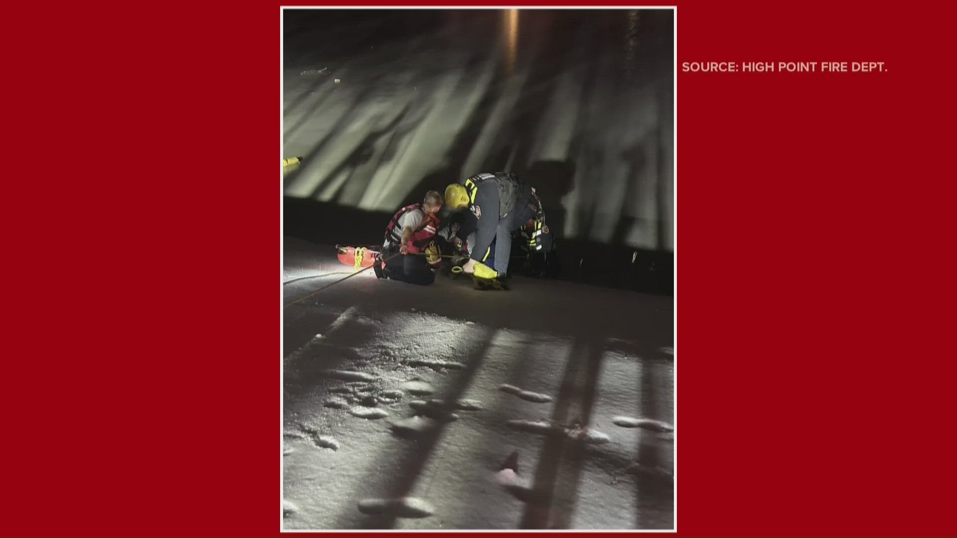 Officials rescue man and dog from frozen pond in High Point