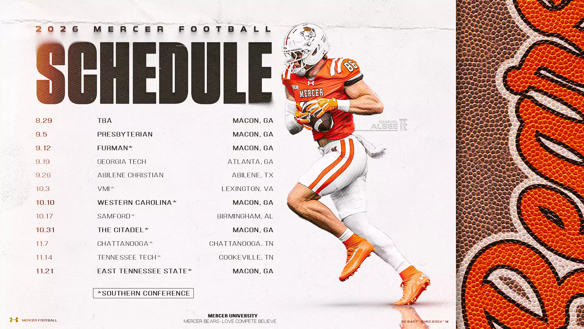Mercer sets 2026 football schedule with six home games and Week Zero opener