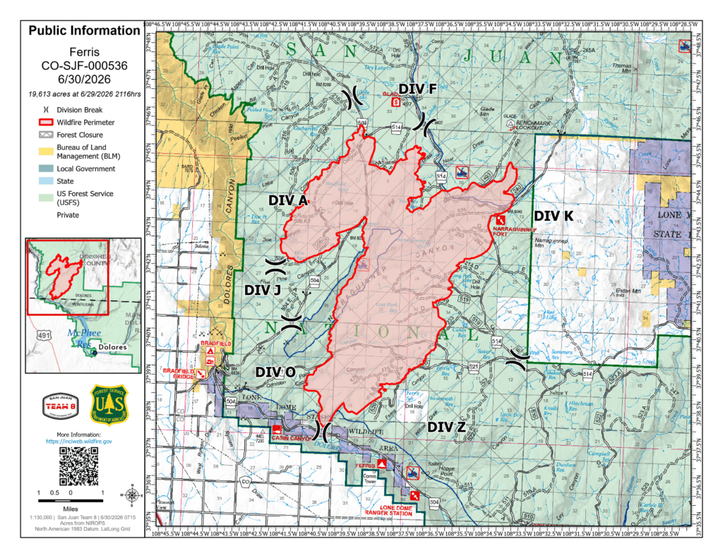 BLM closes Dolores County roads and public lands amid Ferris Fire