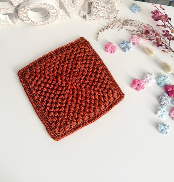Square puff crochet trivet blends texture, function, and quick finishing