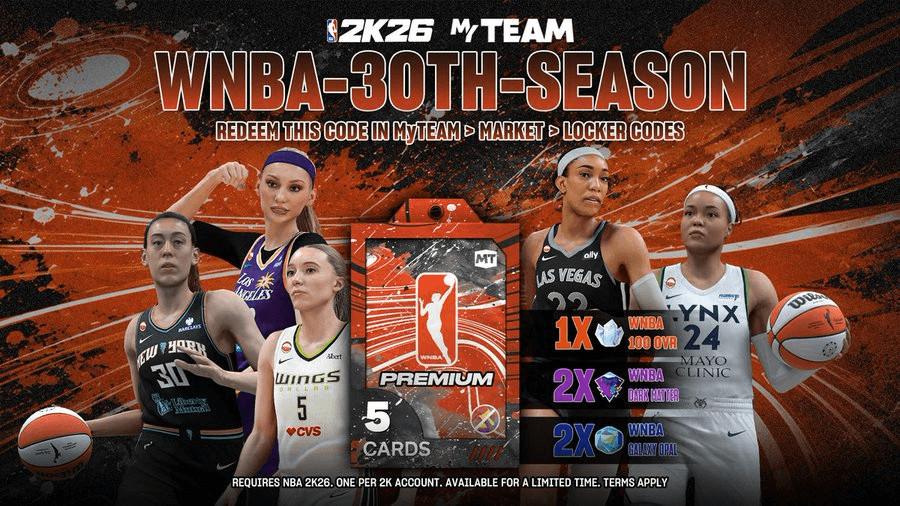 NBA 2K26 MyTEAM drops WNBA-30TH-SEASON code with elite rewards