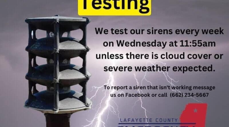 Lafayette County to Test Outdoor Warning Sirens Wednesday Morning