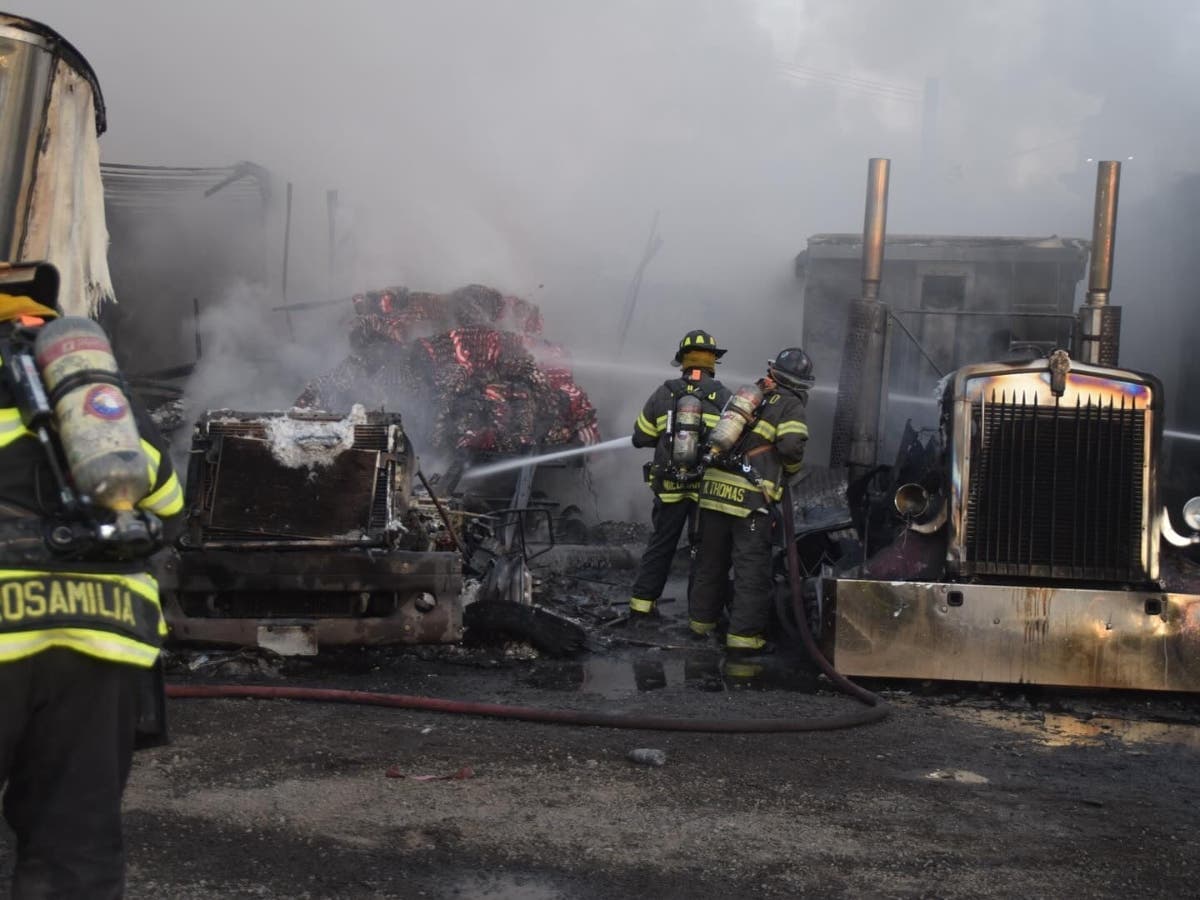 Tractor-trailer blaze in North Bay Shore prompts hazardous-materials response, no injuries