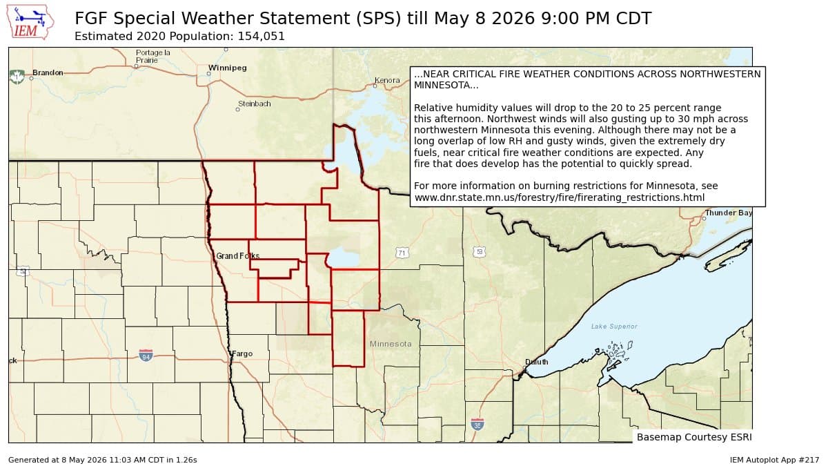 Near-critical fire weather, Red Flag Warning issued for Beltrami County area