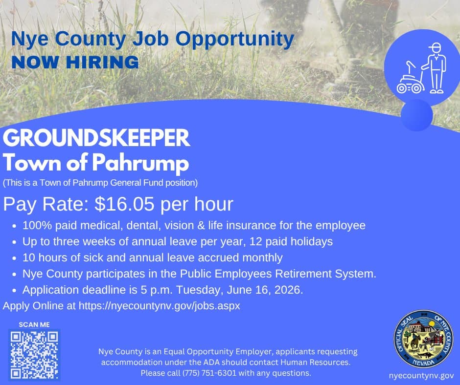 Nye County seeks groundskeeper to maintain Pahrump parks and fields