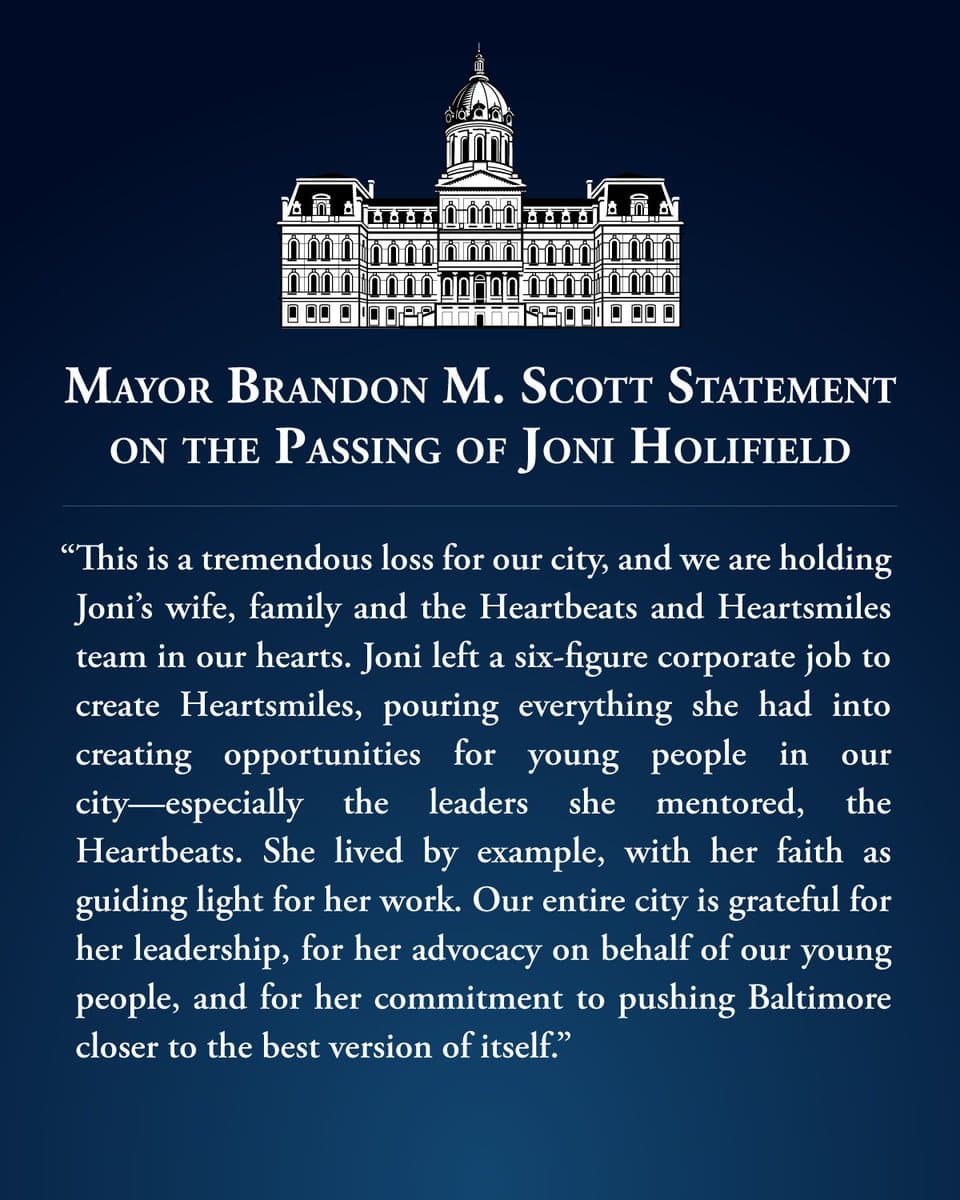 Baltimore mayor mourns HeartSmiles founder Joni Holifield