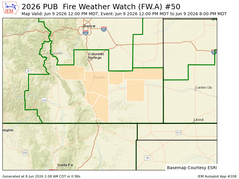 Fire weather watch issued for western Las Animas County, Trinidad area