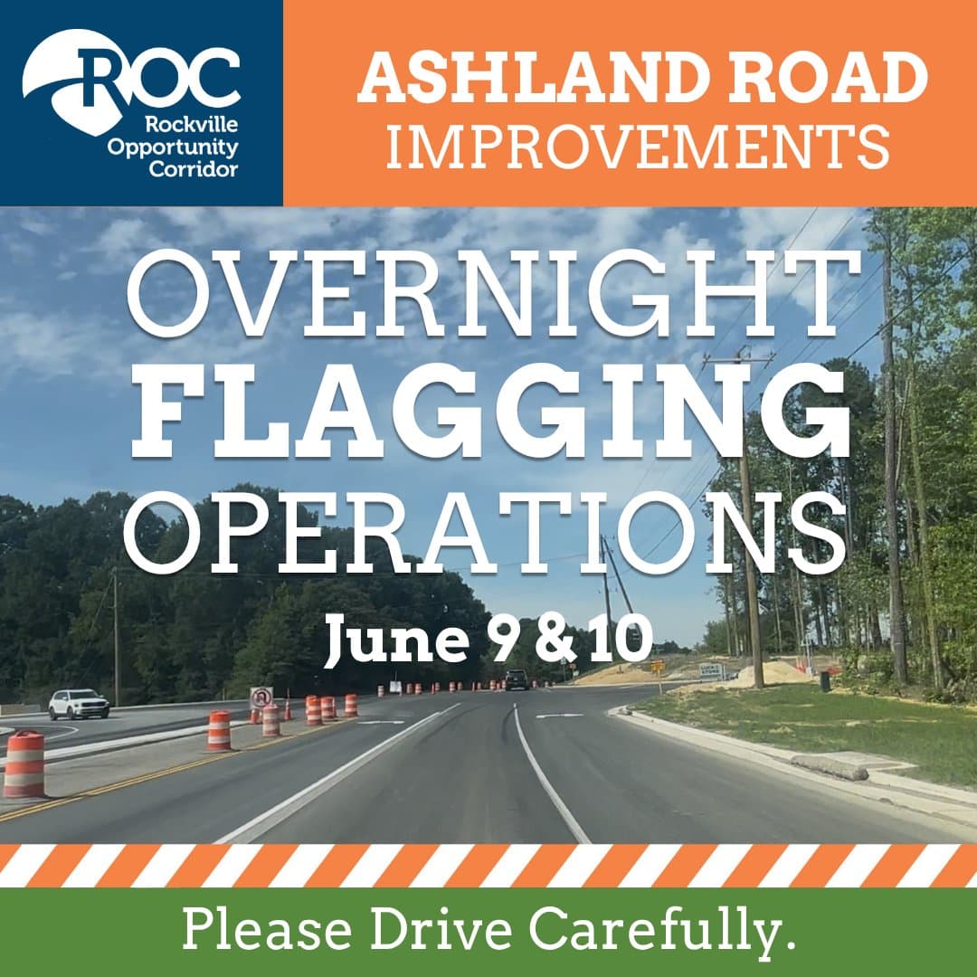 Overnight flagging set for Ashland Road work near Amazon, Luck Stone