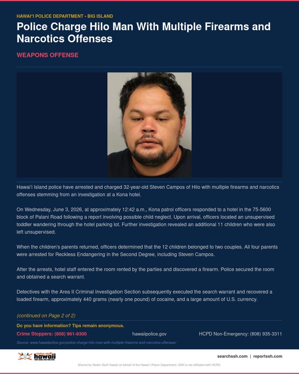 Hilo man charged after Kailua-Kona hotel bust uncovers gun, cocaine, cash