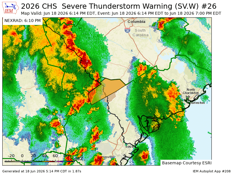 Severe thunderstorm warning issued for Allendale County, 60 mph winds expected