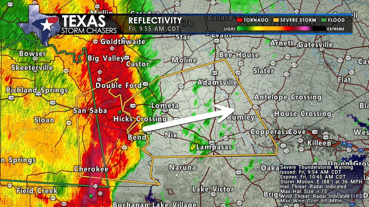 Severe thunderstorm nears Copperas Cove, brings 60 mph wind threat