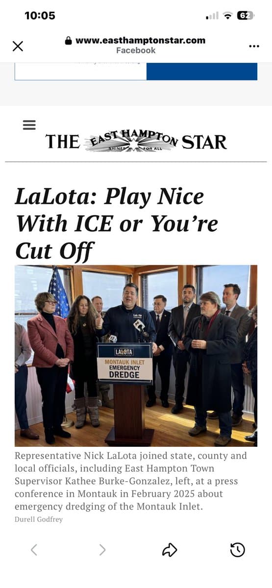LaLota warns East Hampton sanctuary policies could cost federal earmarks
