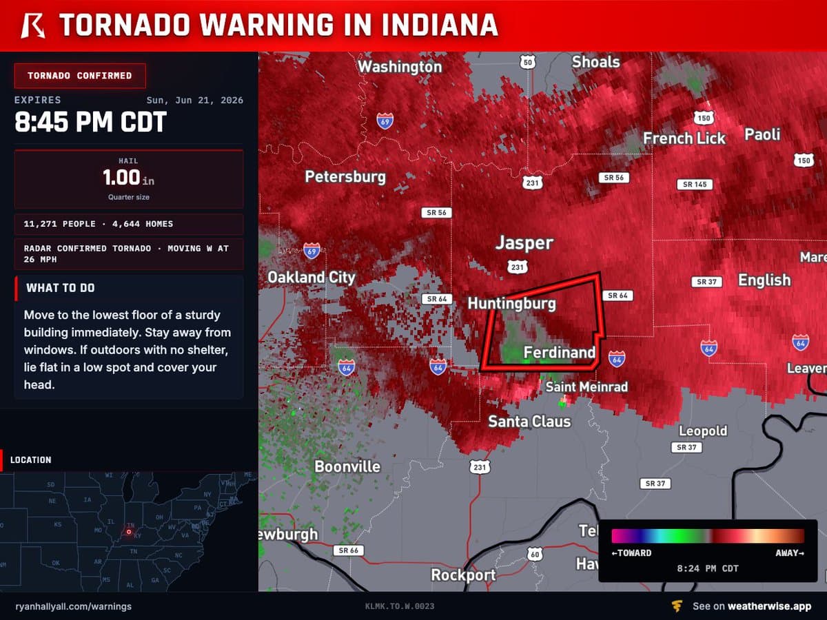 Tornado near Dale threatens Huntingburg, Ferdinand and Saint Anthony